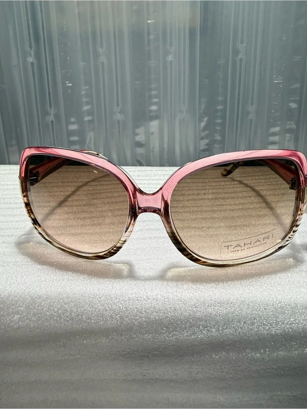 NWT Tahari TH124 PKF Women's Oversized Rectangular Sunglasses Pink Fade